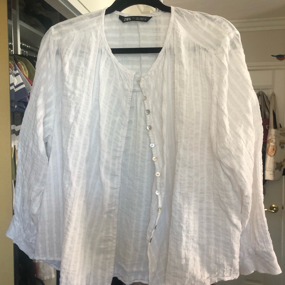 Zara White Textured Blouse